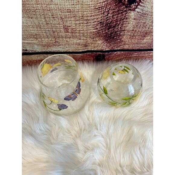 Vintage Anthropologie Floral Butterfly Hand Painted Painted Glass Lamp Vase EUC - Picture 5 of 7